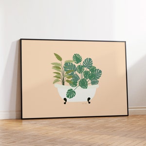 Cartel de plantas tropicales, impresión de Monstera, impresión de aves del paraíso, plantas en la bañera, arte de pared de plantas de interior, decoración de plantas de interior, planta de casa imagen 4
