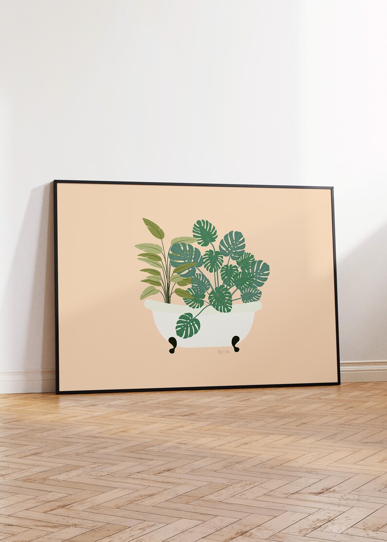 Cartel de plantas tropicales, impresión de Monstera, impresión de aves del paraíso, plantas en la bañera, arte de pared de plantas de interior, decoración de plantas de interior, planta de casa imagen 4