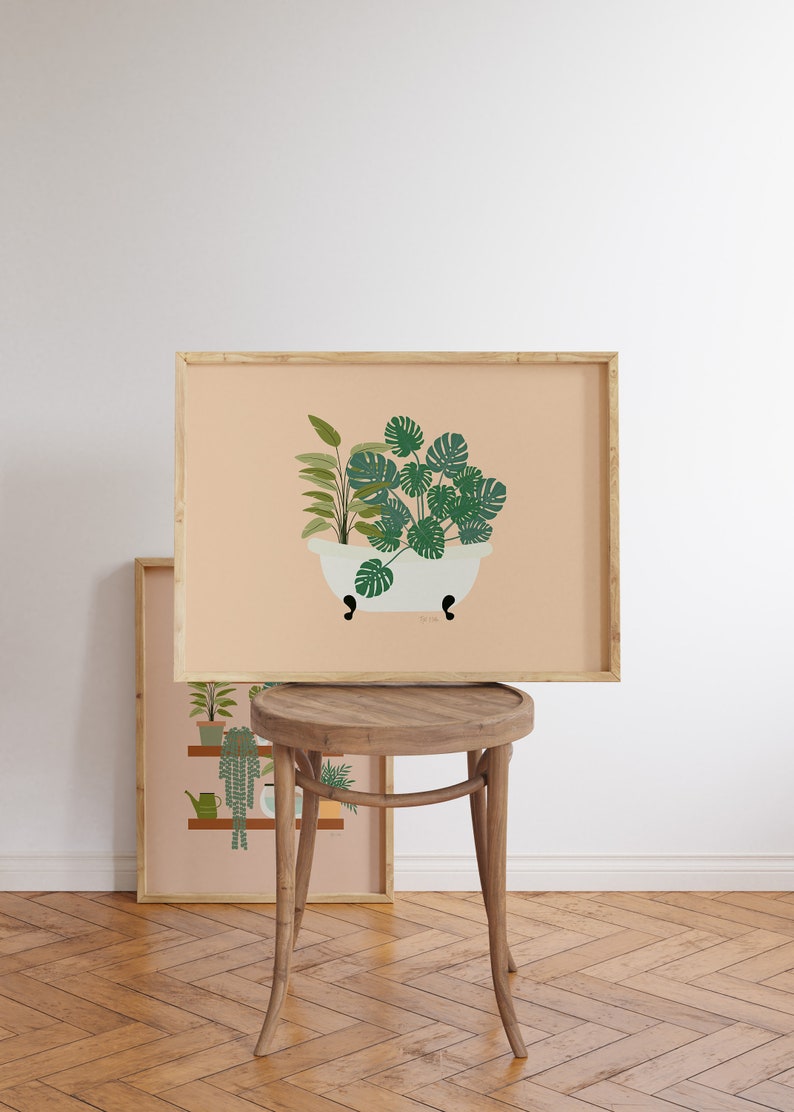 Cartel de plantas tropicales, impresión de Monstera, impresión de aves del paraíso, plantas en la bañera, arte de pared de plantas de interior, decoración de plantas de interior, planta de casa imagen 3
