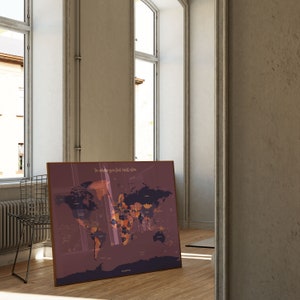 Cartel del mapa del mundo púrpura sin marco, arte de la pared del mapa del mundo colorido grande, impresión detallada del mapa del mundo, regalo del viajero mundial, decoración de la habitación de aventura imagen 3