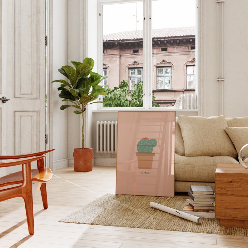 Cartel de cactus, impresión de plantas de interior, arte de pared de plantas de cactus, cartel de ilustración de plantas, arte de pared verde, decoración botánica, arte de pared de plantas de interior imagen 7
