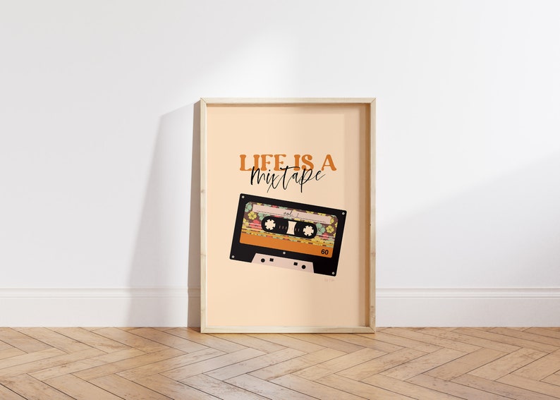 Mixtape Poster, Cassette Tape Wall Art, Retro Inspired Print, 80s Room Decor, Funky Wall Art, Funky Room Decor, 80s Nostalgia, Vintage Print image 3