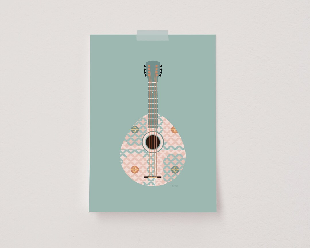 Mandolin Wall Art, Mediterranean Print, Moroccan Tile Poster, Mediterranean Decor, Mosaic Tiles