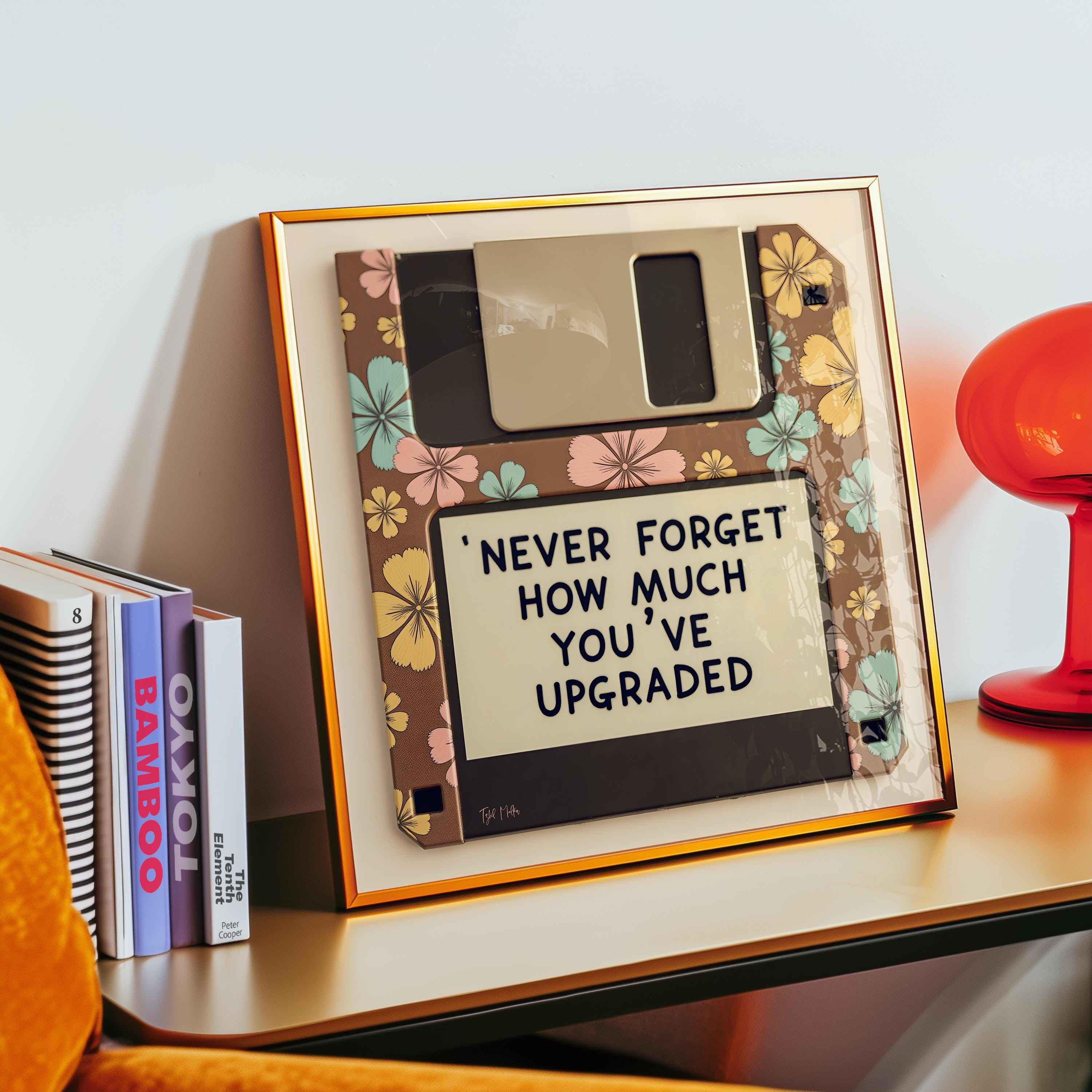 Retro Floral Floppy Disk Wall Art, Vintage Tech Poster, Nostalgia Room Decor, 90s Throwback Art Print, Techie Gift, Motivational Retro Art