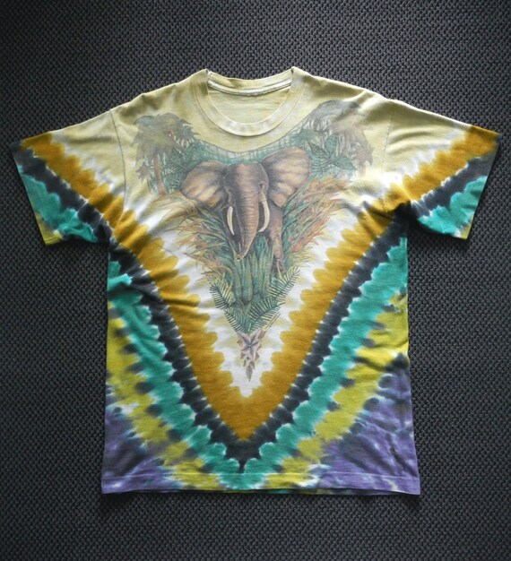Vintage 1991 Liquid Blue Tye Dye Elephant T-Shirt