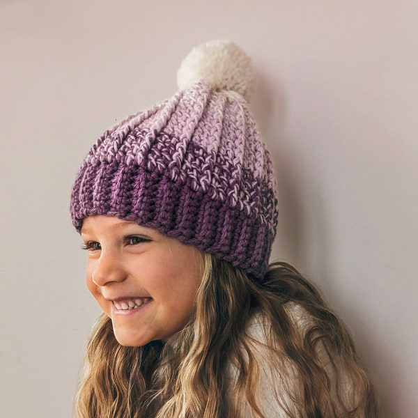 Crochet Pattern Ombré Colour Fade  Change Bobble Beanie Hat