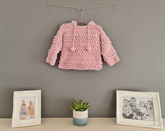 Crochet pattern Bobble Hoodie. Baby and Child Sizes 0-6 months to 10-12 years