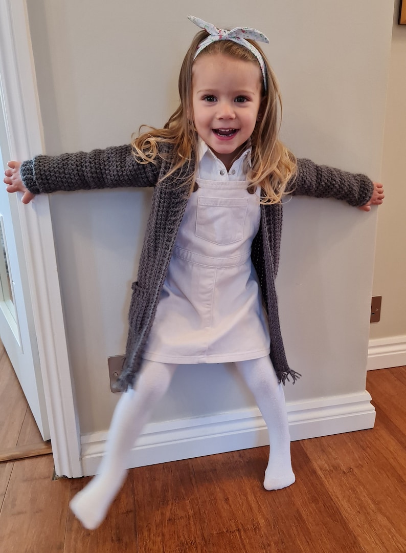 Girls Long Cardigan/coatigan Easy Crochet Pattern No Seams Etsy