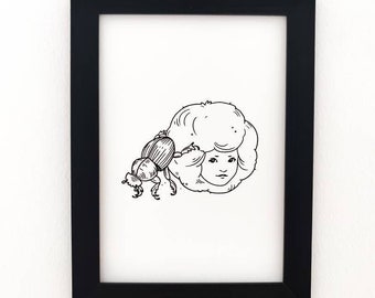 Dung Beetle Screen Print A5 Wall Art