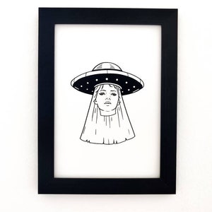 UFO Hat - Original Screen Print Wall Art A5