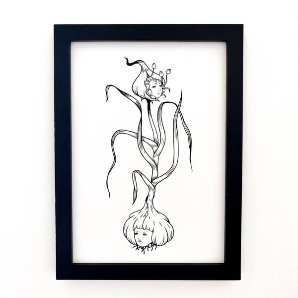 Garlic Girl Grown Screen Print Wall Art A4