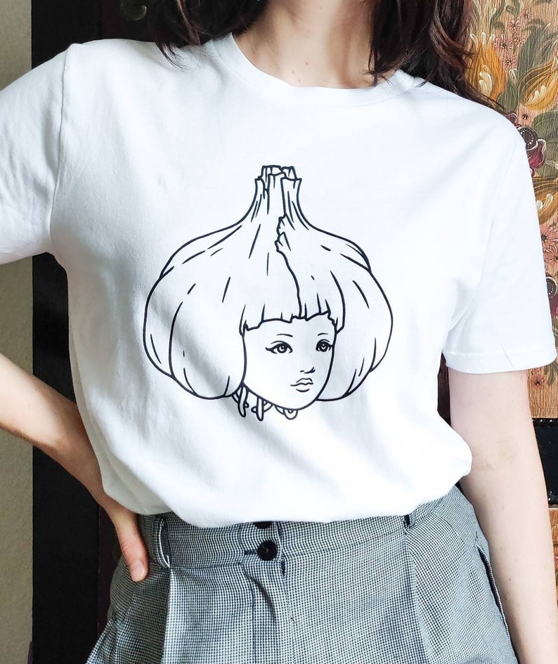 Knoflook Meisje Hand bedrukte Fair Wear Biologisch Katoenen T-Shirt afbeelding 1