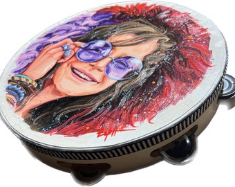 Janis Joplin Giclee canvas print embellished tambourine