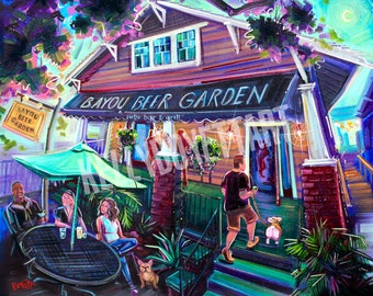 16x20 Embellished Giclee Canvas Print “Bayou Beer Garden”