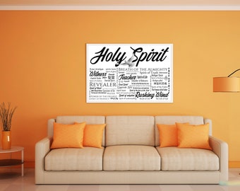 Name of The Holy Spirit [Black] - Christian Art, Wall, Names, Intercessor, Breath, Fire, Rushing, Wind, Trinity, Dove, Flame,