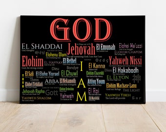 Namen Gottes [Color- BC] - Christliche Kunst, Wand, Namen, Jahwe, Shaddai, Jesus, Heilig, Geist, Schalom, Ich, Bin, Nissi, Oben, Bethel, Theos