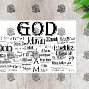 Nomes de Deus [Impressão em Preto] - Arte Cristã, Parede, Nomes, Shaddai, Yahweh, Jesus, Espírito, Shalom, Abba, Eu, Sou, Nissi, Acima, Betel, Theos