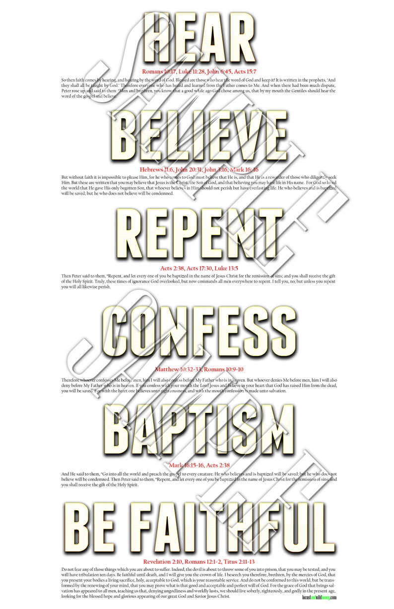 Hear Believe Repent Confess Baptism Be Faithful Color Church Restoration Christian Saved Five Finger exercise Free Shipping image 2