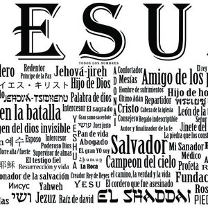 Jesus Name Above All Names en Español [Black] - Christian Art, Wall, Jehovah, Shaddai, Yahweh, Jesus, Alpha, Abba, Messiah, Nissi,  Savior