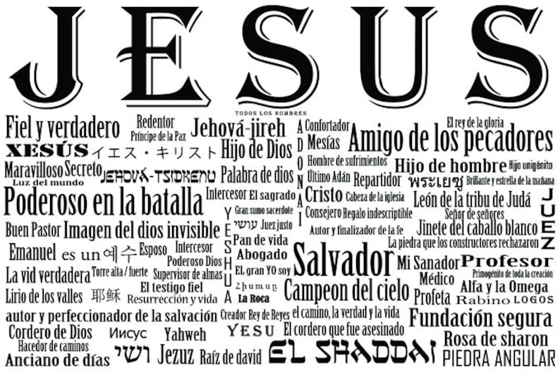 Jesus Name Above All Names en Español Black Christian Art, Wall, Jehovah, Shaddai, Yahweh, Jesus, Alpha, Abba, Messiah, Nissi, Savior image 1