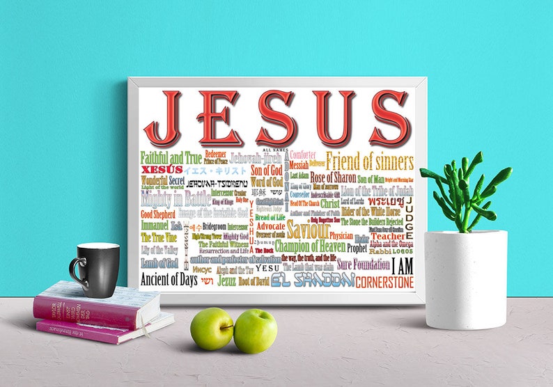 Jesus Name Above All Names Color-W Names, Christian Art, Wall, Shaddai, Yahweh, Trinity, Abba, Messiah, Nissi, Savior, Cornerstone image 1