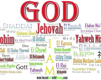 Names of God [Color-WC] - Christian Art, Jehovah, Shaddai, Yahweh, Jesus, Holy, Spirit, Shalom, Wall, I, Am, Nissi, Above, Bethel, Theos