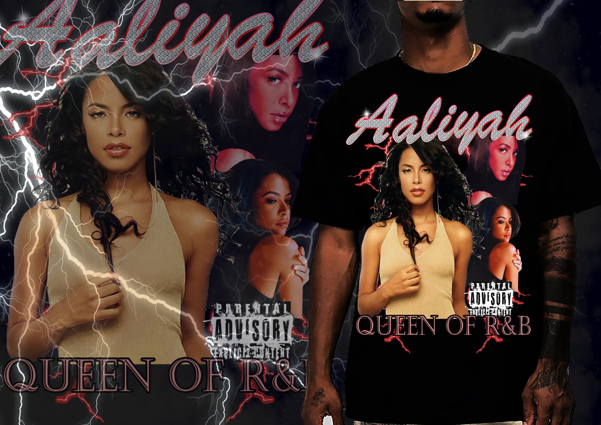T-shirt Aaliyah Pull & Bear - Hommage Rap Hip-hop - Taille XS Noir - Occasion Très Bon état