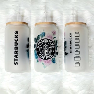 Floral Starbucks Glass Can| Coffee Glass Can | Beer Can | Starbucks | Frosted Glass | 16 oz