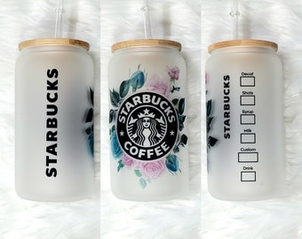 Floral Starbucks Glass Can| Coffee Glass Can | Beer Can | Starbucks | Frosted Glass | 16 oz