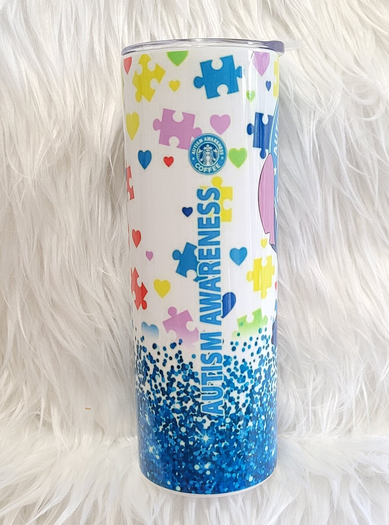 Autism Stitch Tumbler 20 Oz Skinny Tumbler With Lid and Straw 