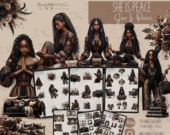 She Is PEACE Journaling Stickers: Digital PNG, Goodnotes File