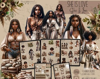 She Is Love Journaling Stickers: Pre-Cropped PNG, Goodnotes (Digital Download)