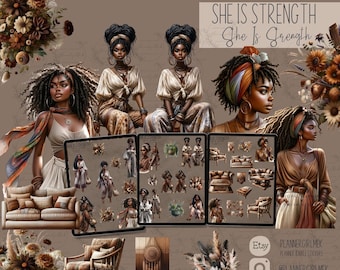 She Is Strength Journaling Stickers: Pre-Cropped PNG, Goodnotes (Digital Download)