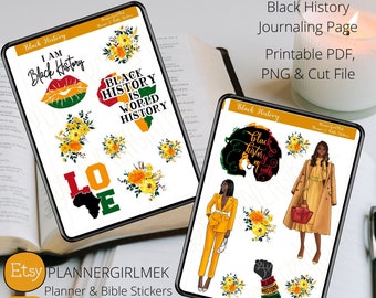 Black History Journaling Page, Black History Month, Black History Stickers, Buju Kit, Planner Kit, Dashboard spread kit