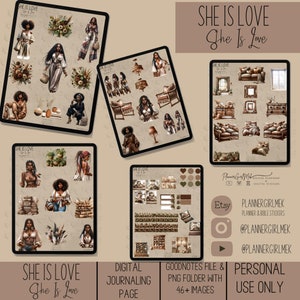 She Is LOVE Journaling Pages Digital Journaling Stickers Pre-Cropped png Stickers Goodnotes File Individual PNG Images image 2
