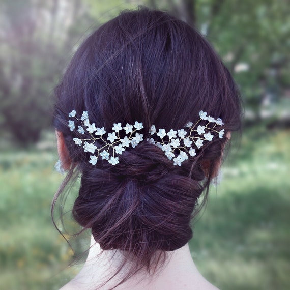 Bridal Hair Pin With Small White Flowers Etsy