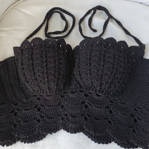 Goth Style Pentagram Crochet Top Bralette, Gothic Witch Crochet