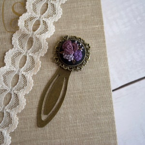 Embroidered Bookmark with Purple Flowers, Book Lovers Gifts