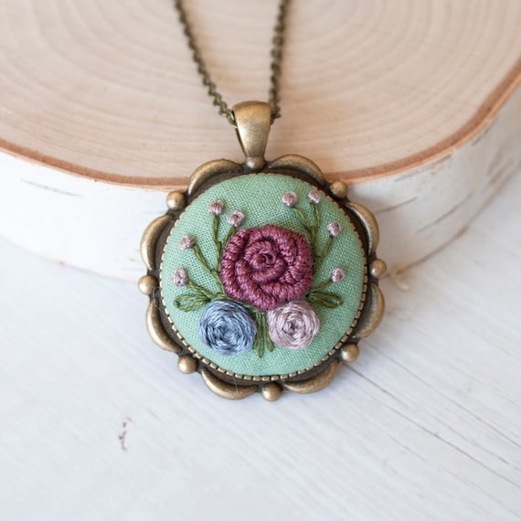 Embroidered Victorian Cameo Necklace 2nd Anniversary Gift for - Etsy