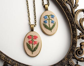Lily of the Valley Necklace, May Birthflower Necklace, Hand Embroidered Birth Month Necklace for Birthflower Gift