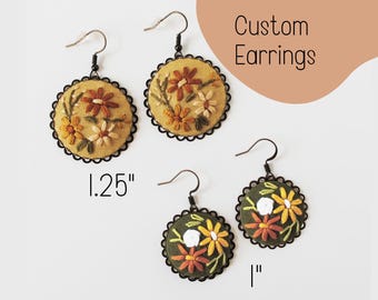 Custom Embroidered Earrings, Personalized Cottagecore Earrings, Hand Embroidery Jewelry