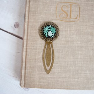 Embroidered Bookmark with Teal Flowers, Book Lovers Gifts