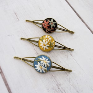 Embroidered Flower Hair Pins, Daisy Bobby Pin