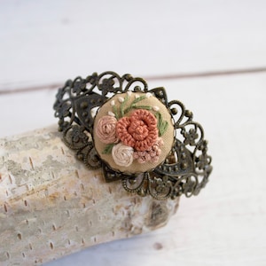 Coral Bracelet, Embroidered Cuff, Bridesmaid Bracelet, Gifts for Her