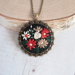Embroidered Christmas Necklace, Festive Holiday Necklace