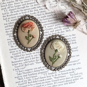 BirthFlower Necklace for January Birthday Gift, Carnation Flower Necklace for Birthflower Gift with Hand Embroidery, Antique Bronze Jewelry
