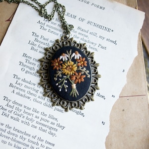 Embroidered Fall Necklace, Autumn Necklace, Locket Necklace