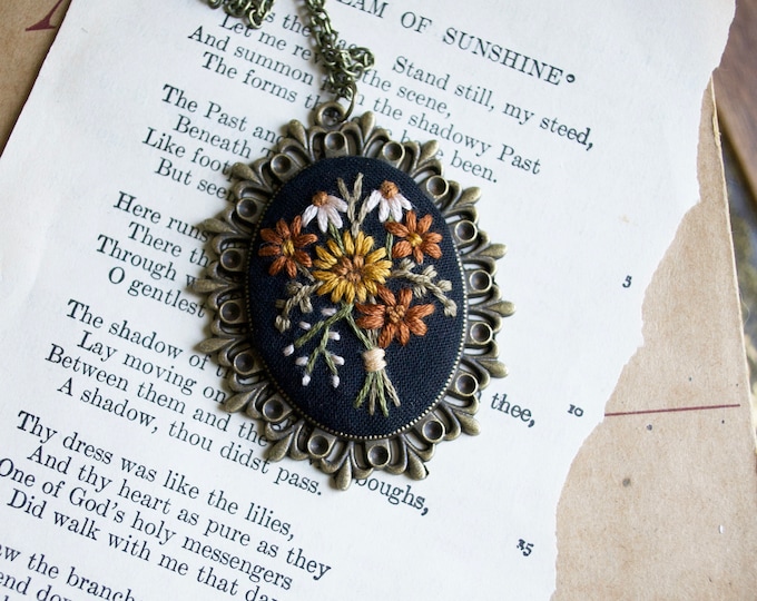 Embroidered Fall Necklace, Autumn Necklace, Locket Necklace