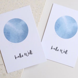 Karte/Postkarte - "hallo Welt blau" zur Geburt