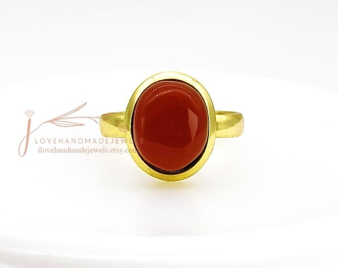 Featured listing image: Red Coral Gemstone Ring: Gold Plated 925 Silver Boho Statement Ring